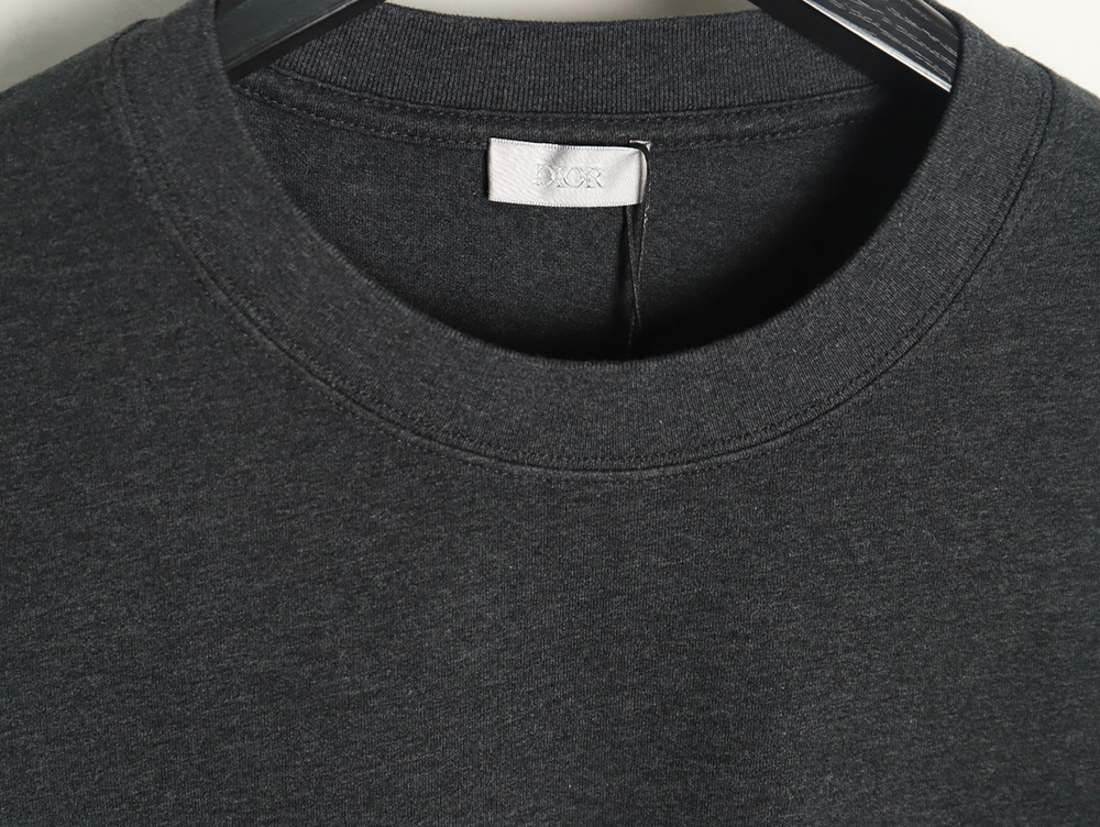 Dior Embroidered Lettering Grey Short Sleeve T-Shirt
