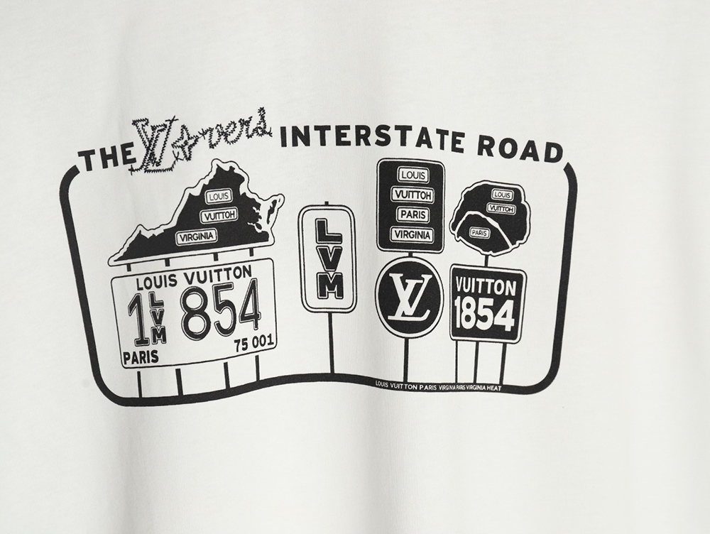 Louis Vuitton letter logo road sign print round neck short sleeves