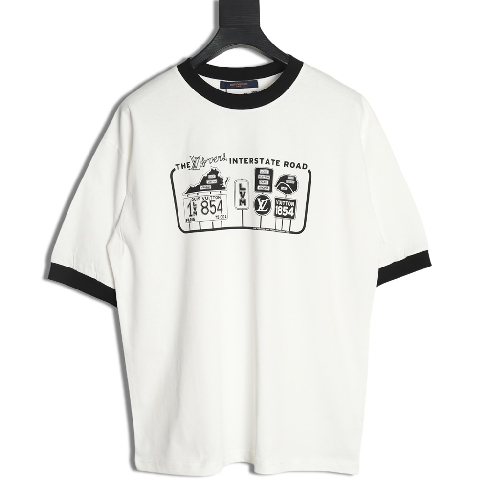 Louis Vuitton letter logo road sign print round neck short sleeves