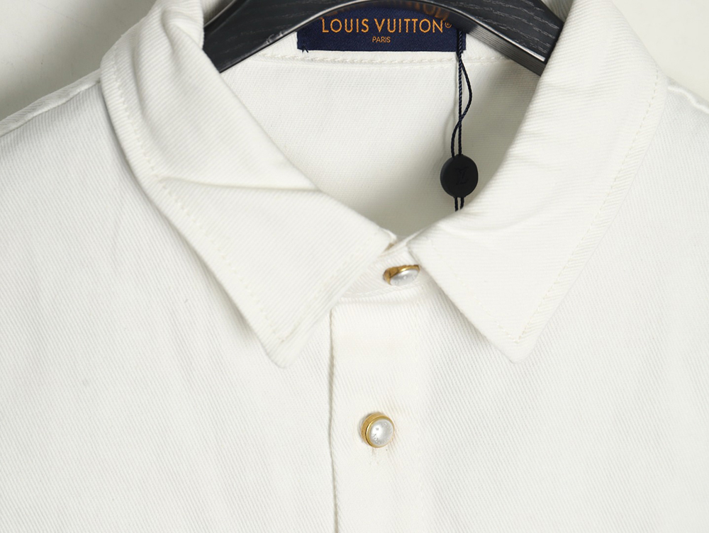 Louis Vuitton leather label pocket short sleeve denim shirt