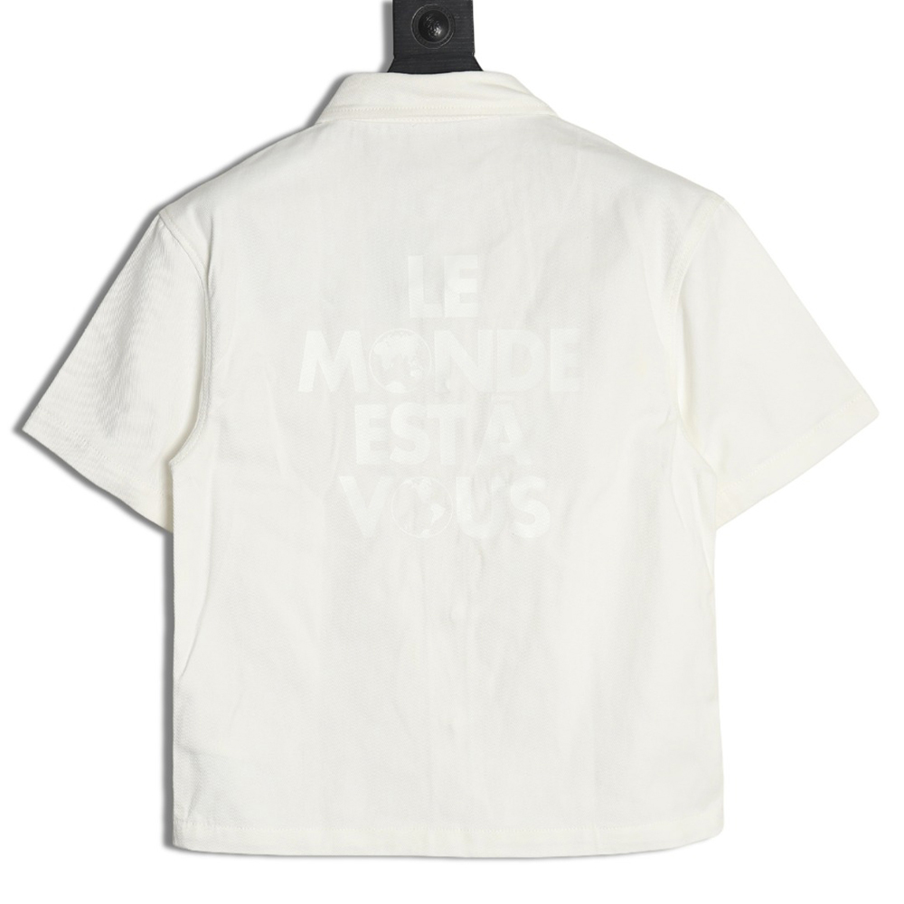 Louis Vuitton leather label pocket short sleeve denim shirt