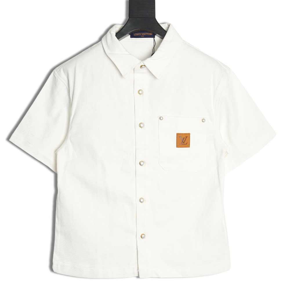 Louis Vuitton leather label pocket short sleeve denim shirt