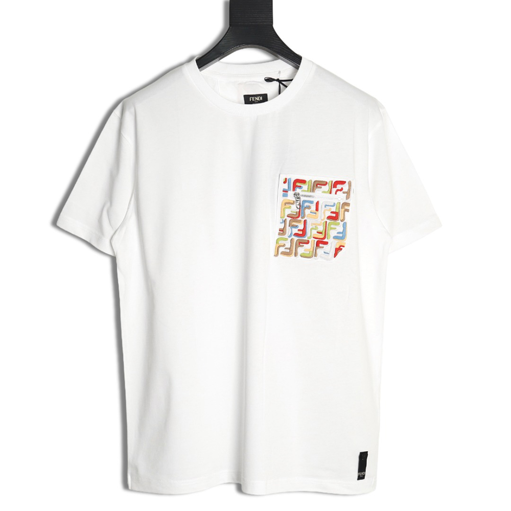 Fendi FF colorful embroidered pocket zipper short-sleeved T-shirt