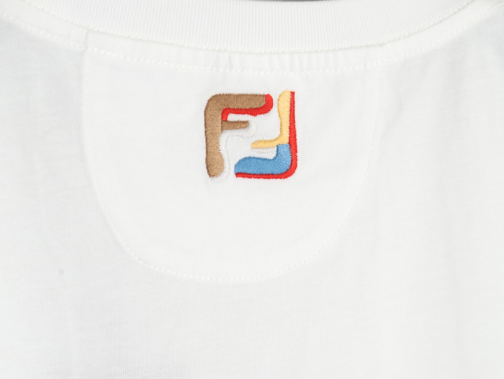 Fendi FF colorful embroidered pocket zipper short-sleeved T-shirt