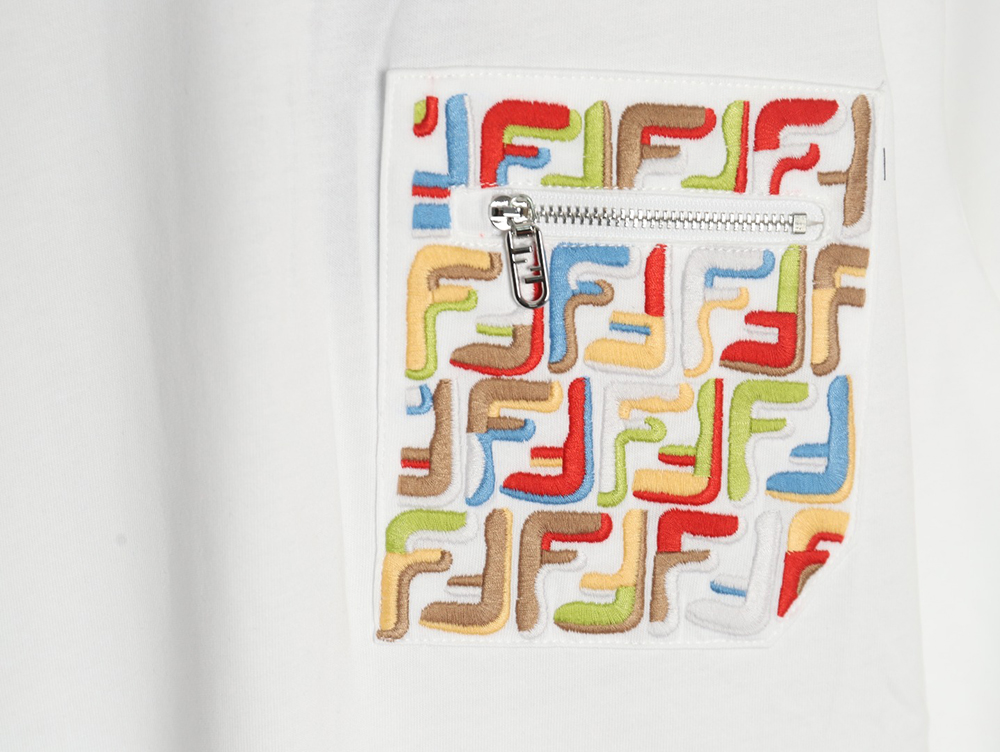 Fendi FF colorful embroidered pocket zipper short-sleeved T-shirt