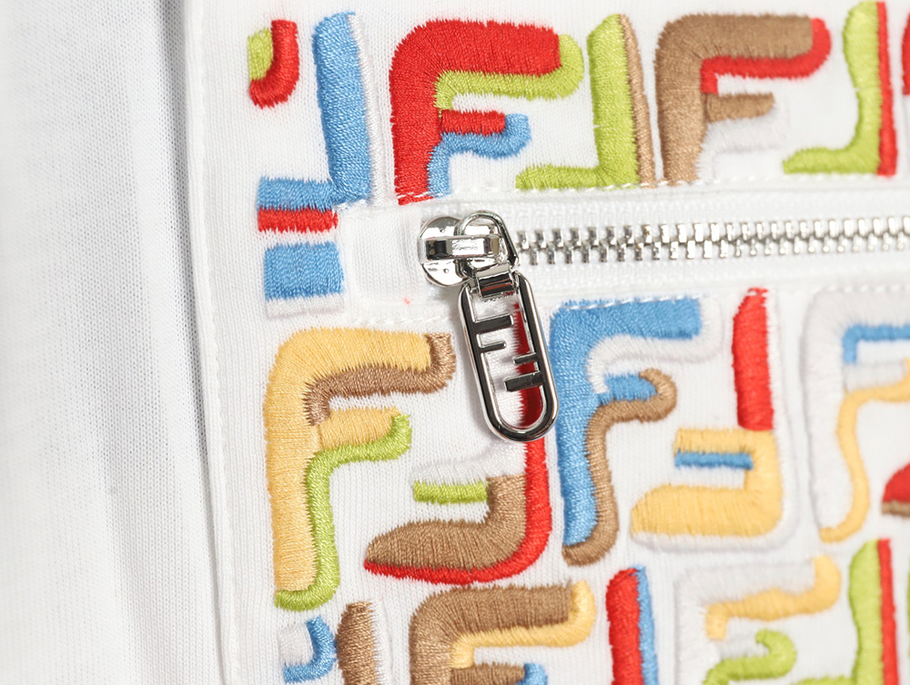 Fendi FF colorful embroidered pocket zipper short-sleeved T-shirt