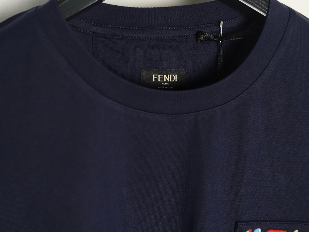 Fendi FF colorful embroidered pocket zipper short-sleeved T-shirt TSK1
