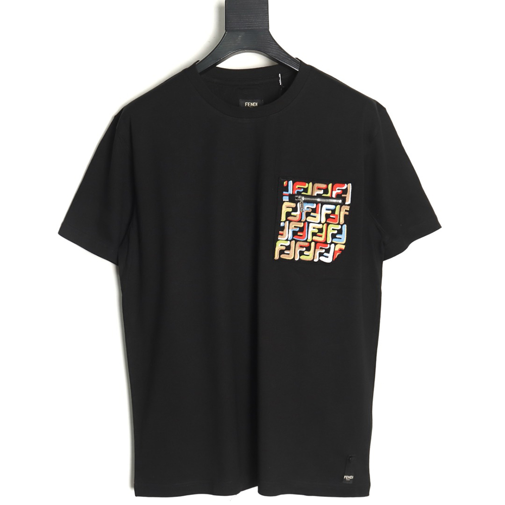 Fendi FF colorful embroidered pocket zipper short-sleeved T-shirt TSK2