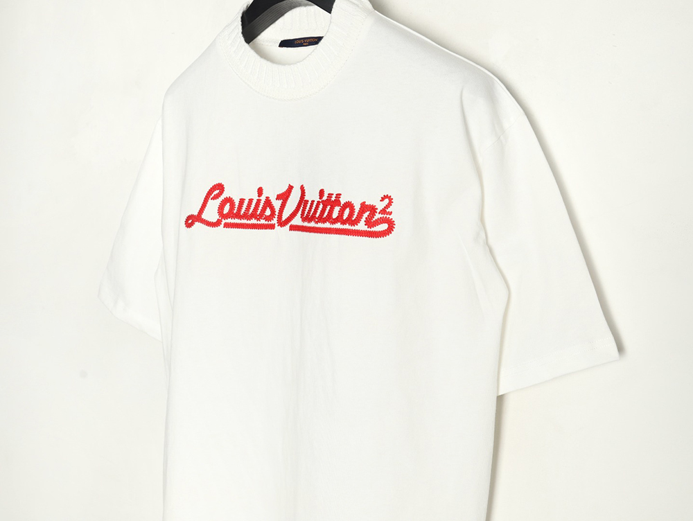 Louis Vuitton red letter embroidered round neck short-sleeved T-shirt