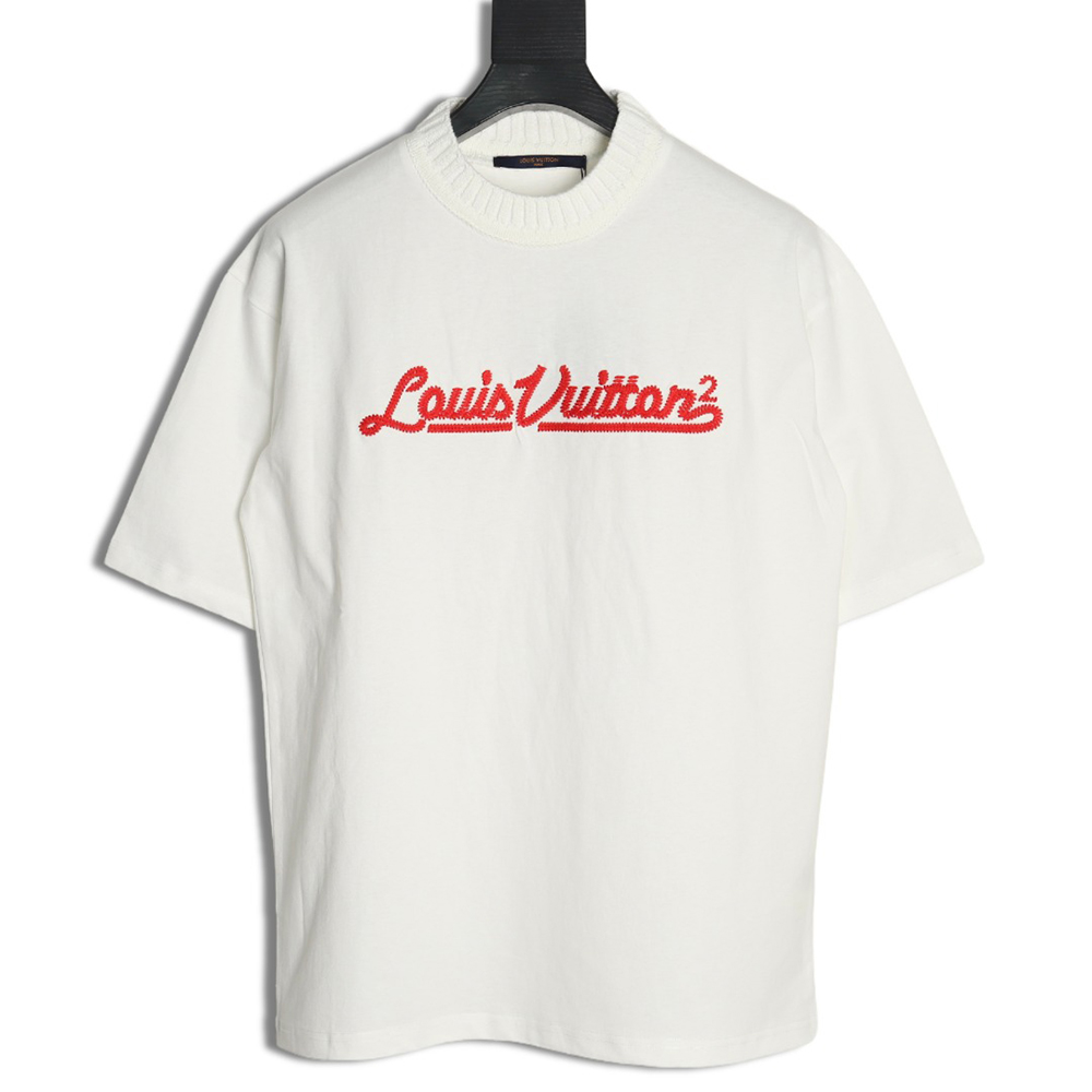 Louis Vuitton red letter embroidered round neck short-sleeved T-shirt