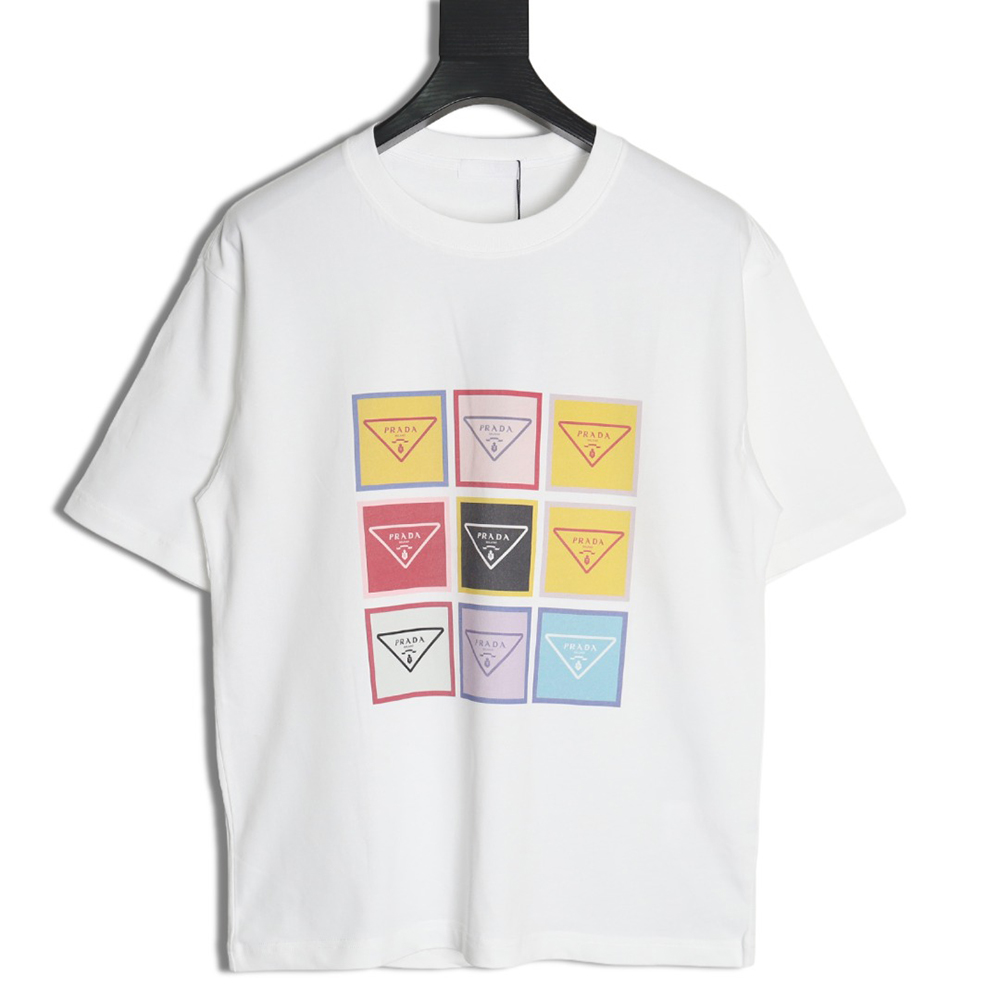 Prada Nine-grid Square Letter Round Neck Short Sleeve
