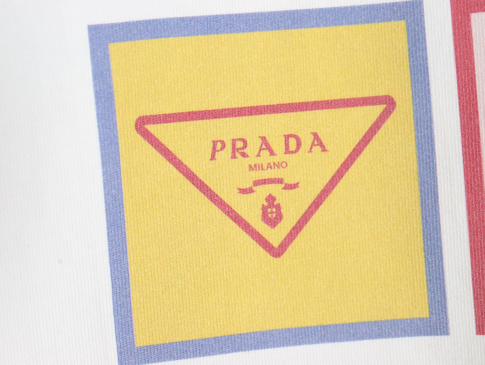 Prada Nine-grid Square Letter Round Neck Short Sleeve
