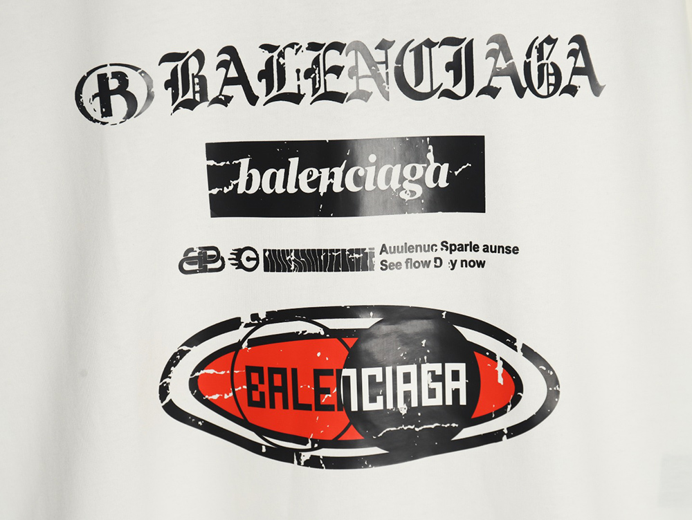 Balenciaga Destroyed Letters Short Sleeve T-shirt