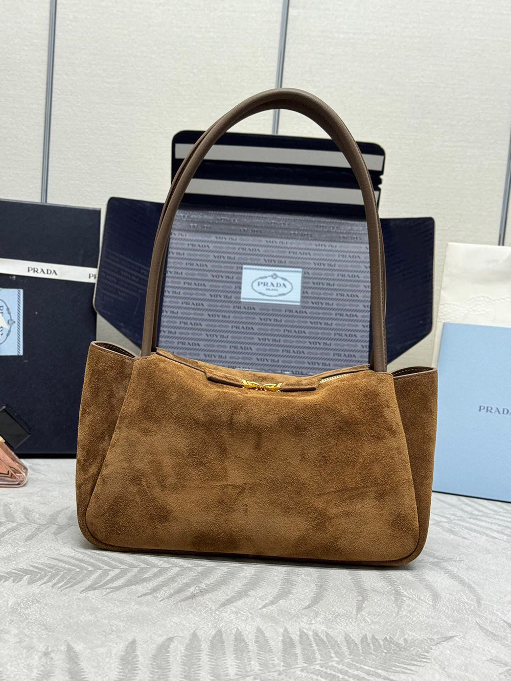 Prada suede shoulder bags 1BA444 10.5*28*16cm