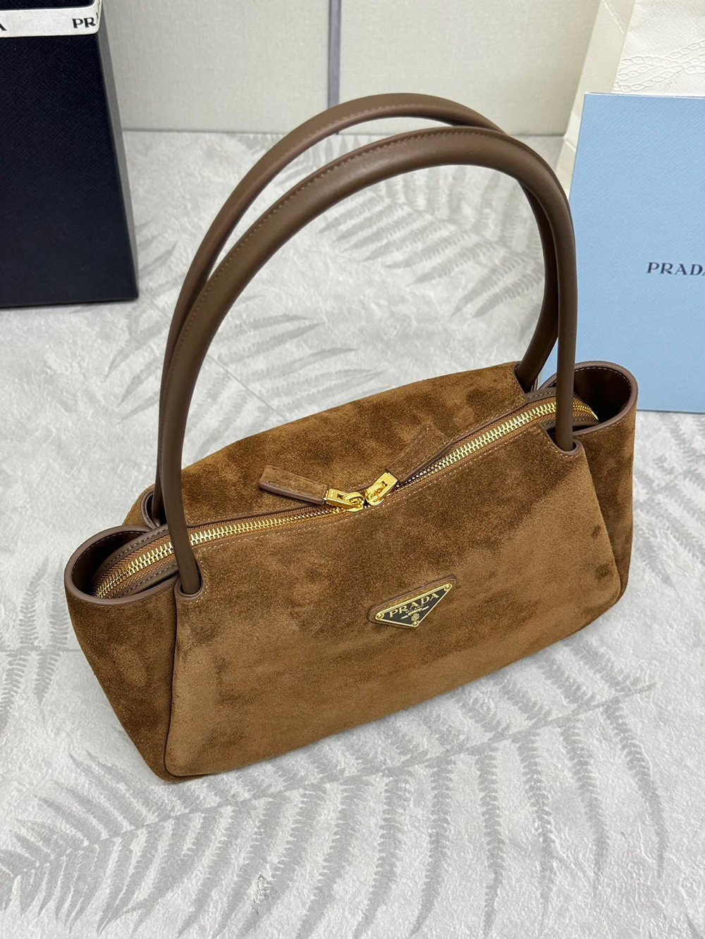 Prada suede shoulder bags 1BA444 10.5*28*16cm