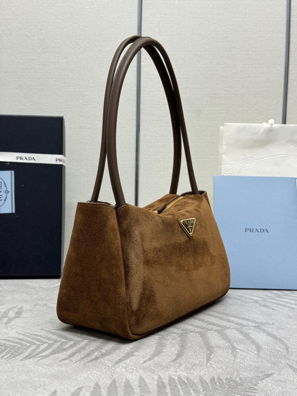 Prada suede shoulder bags 1BA444 10.5*28*16cm