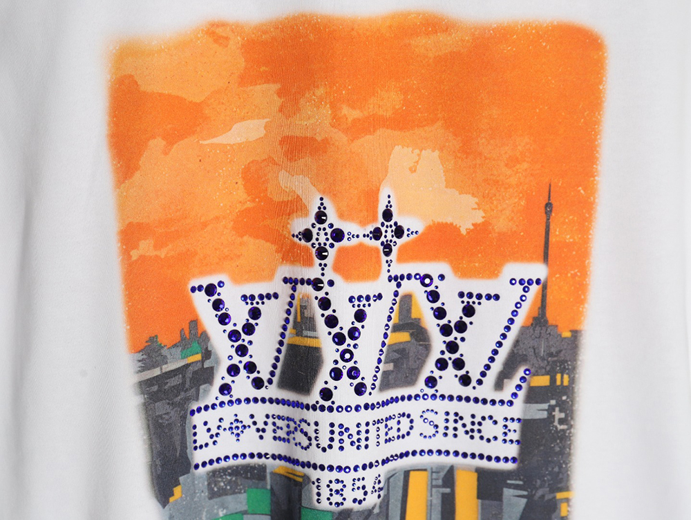 Louis Vuitton World Map Art Print Rhinestone Short Sleeve T-Shirt