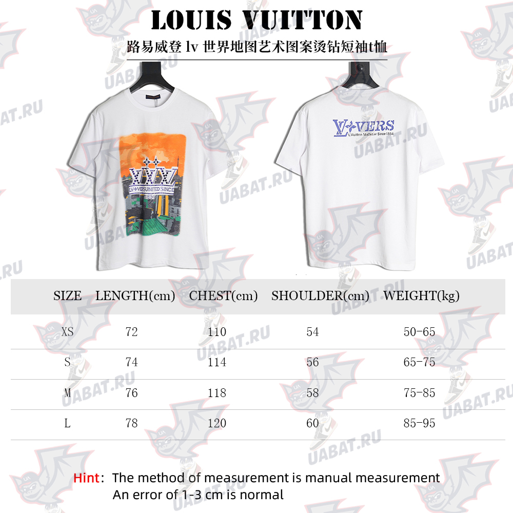 Louis Vuitton World Map Art Print Rhinestone Short Sleeve T-Shirt