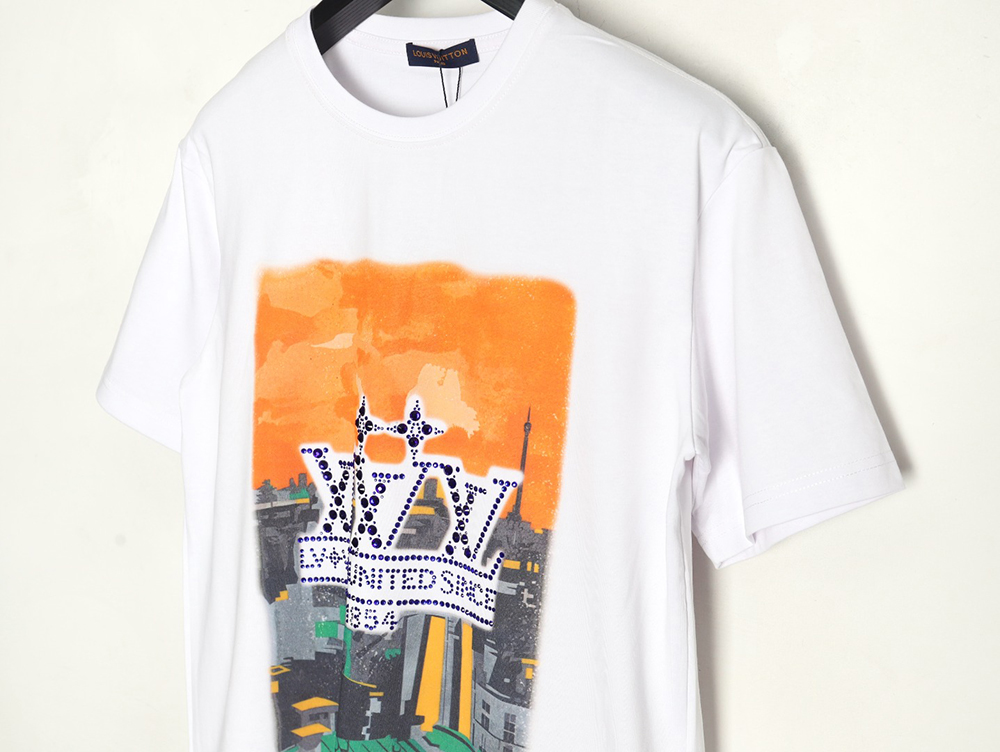 Louis Vuitton World Map Art Print Rhinestone Short Sleeve T-Shirt