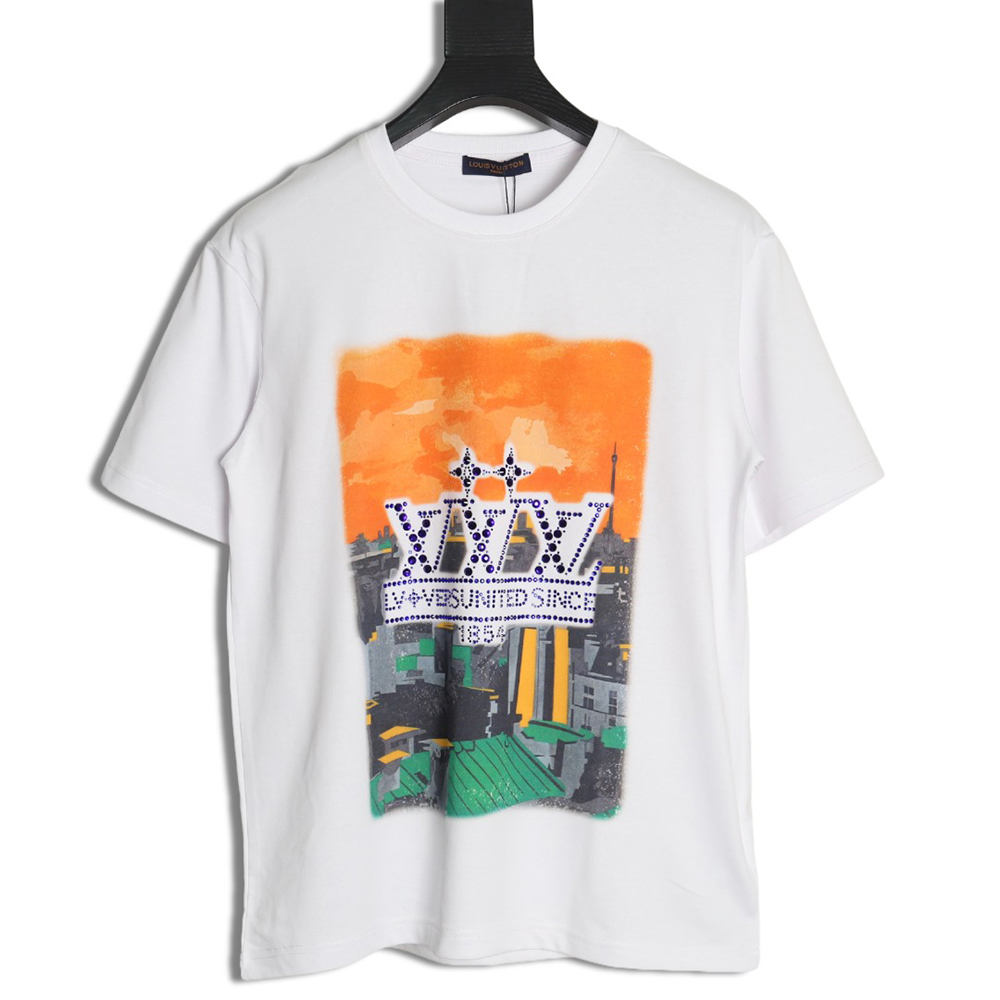 Louis Vuitton World Map Art Print Rhinestone Short Sleeve T-Shirt