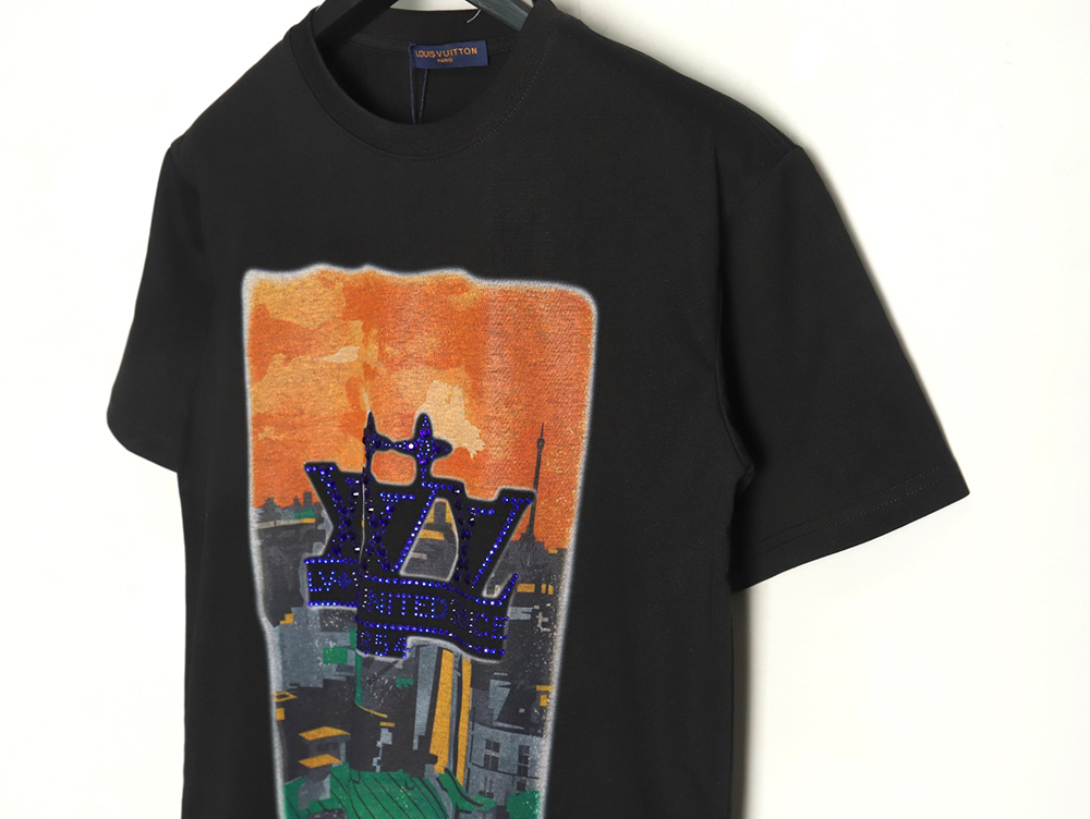 Louis Vuitton World Map Art Print Rhinestone Short Sleeve T-Shirt TSK1