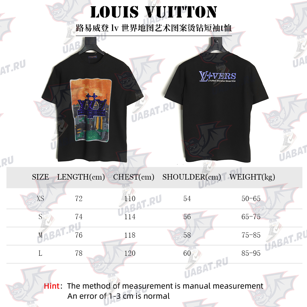 Louis Vuitton World Map Art Print Rhinestone Short Sleeve T-Shirt TSK1