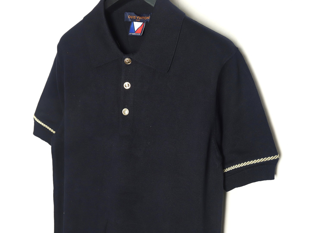 Louis Vuitton America's Cup Collection Gold Button Knitted Polo Short Sleeve
