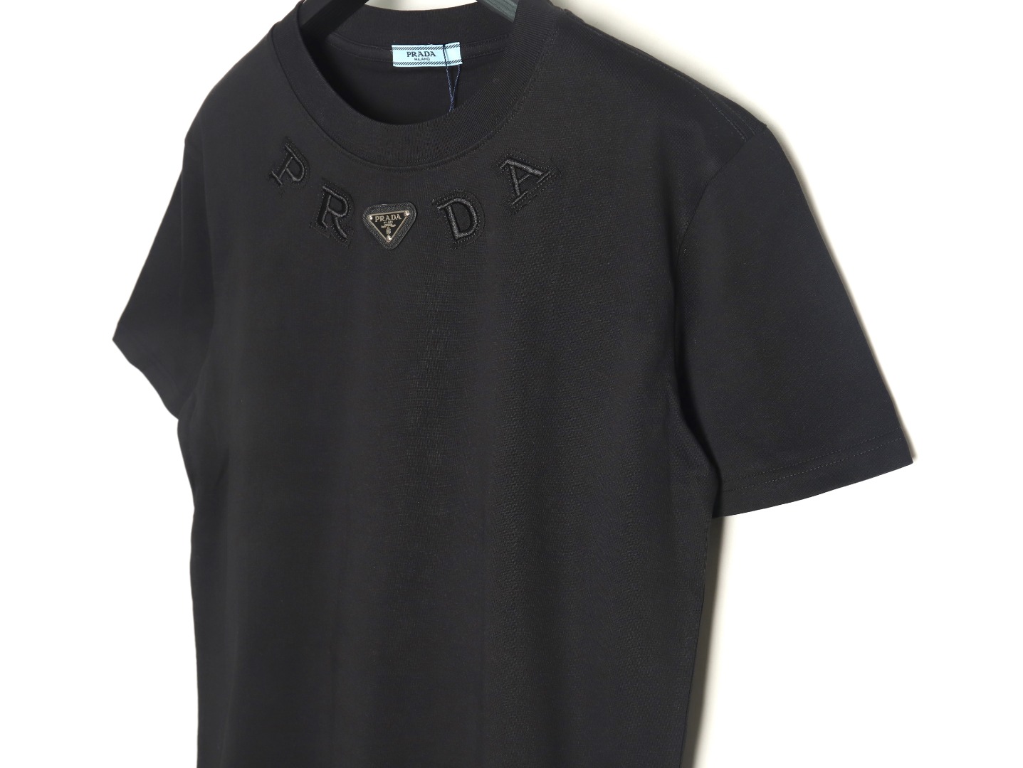 Prada neckline letter embroidery triangle logo short sleeves TSK1