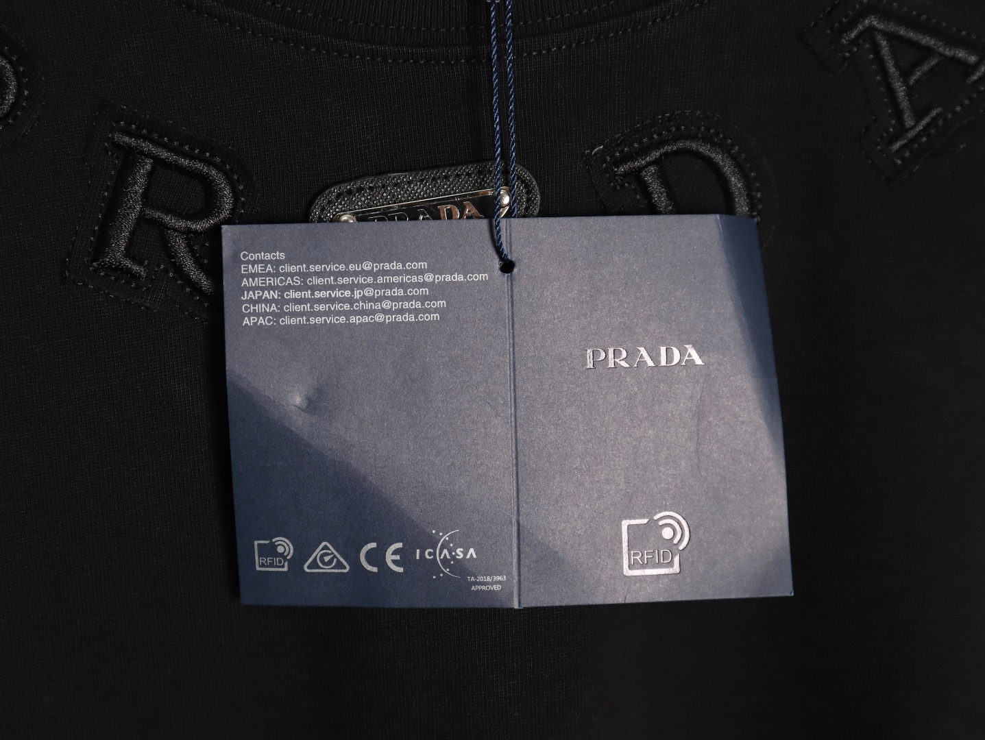 Prada neckline letter embroidery triangle logo short sleeves TSK1