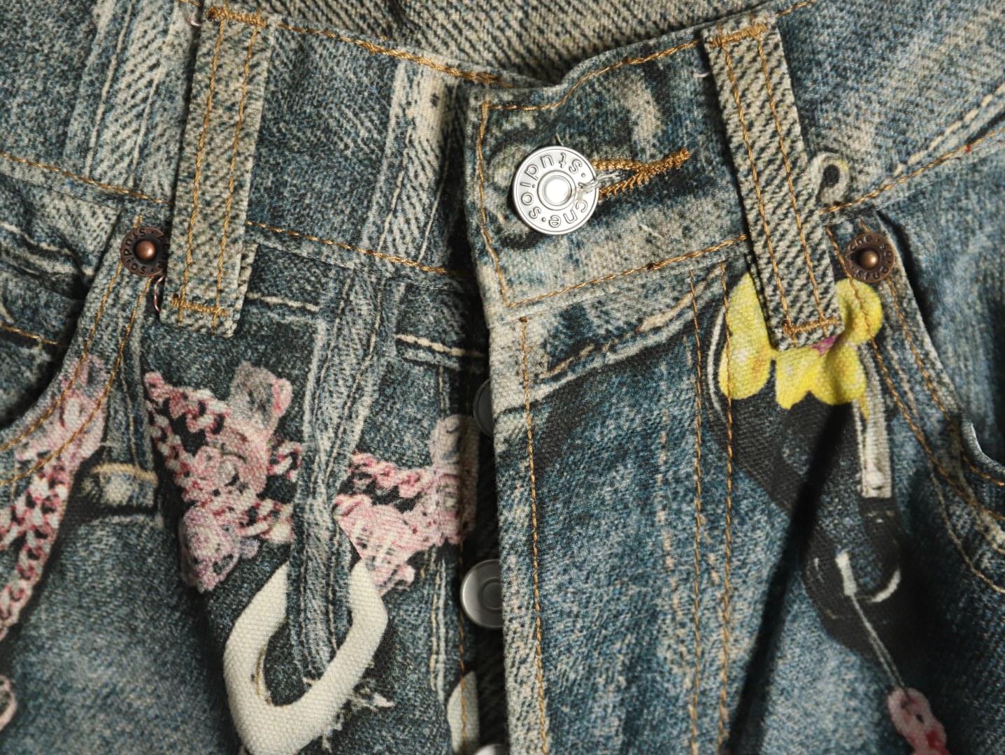 Acne Studios 1981M candy chain print denim trousers