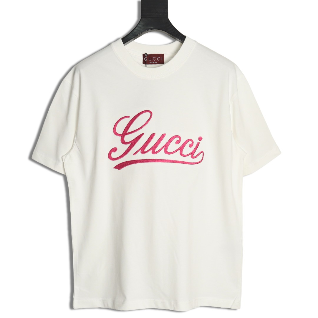 Gucci cursive logo embroidered short sleeves
