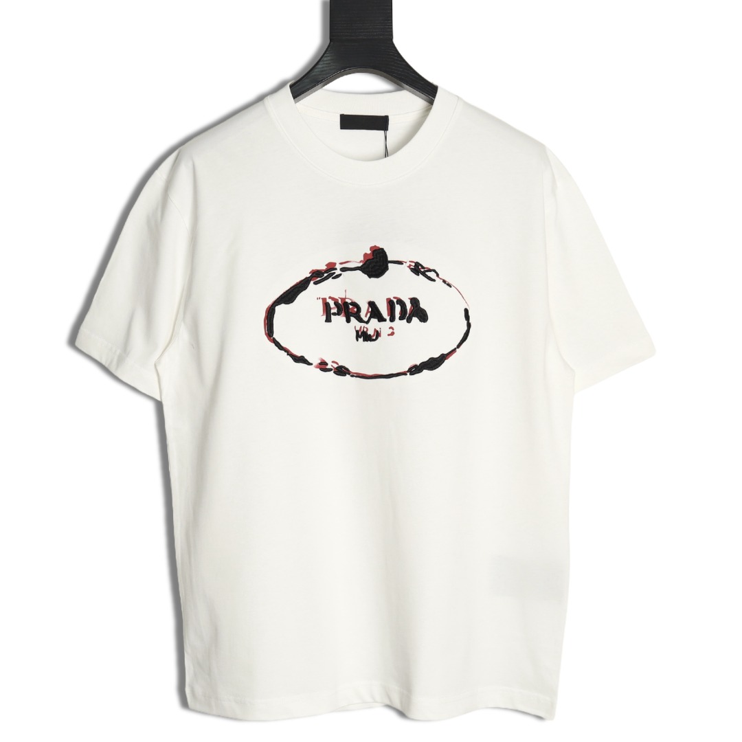 Prada hand-painted badge 3D embroidery short sleeves