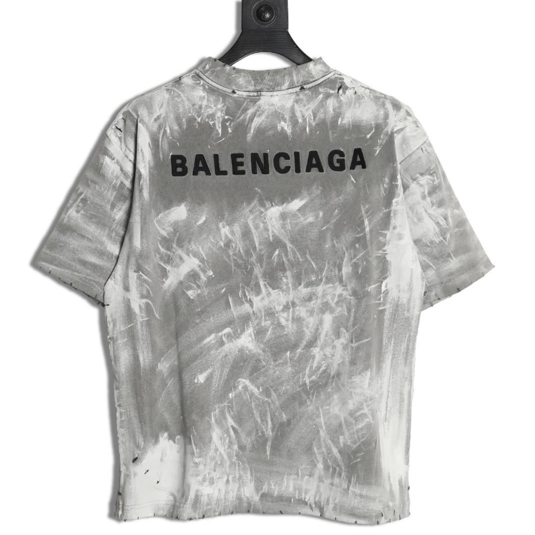 Balenciaga mud-dyed graffiti embroidered washed short-sleeved T-shirt