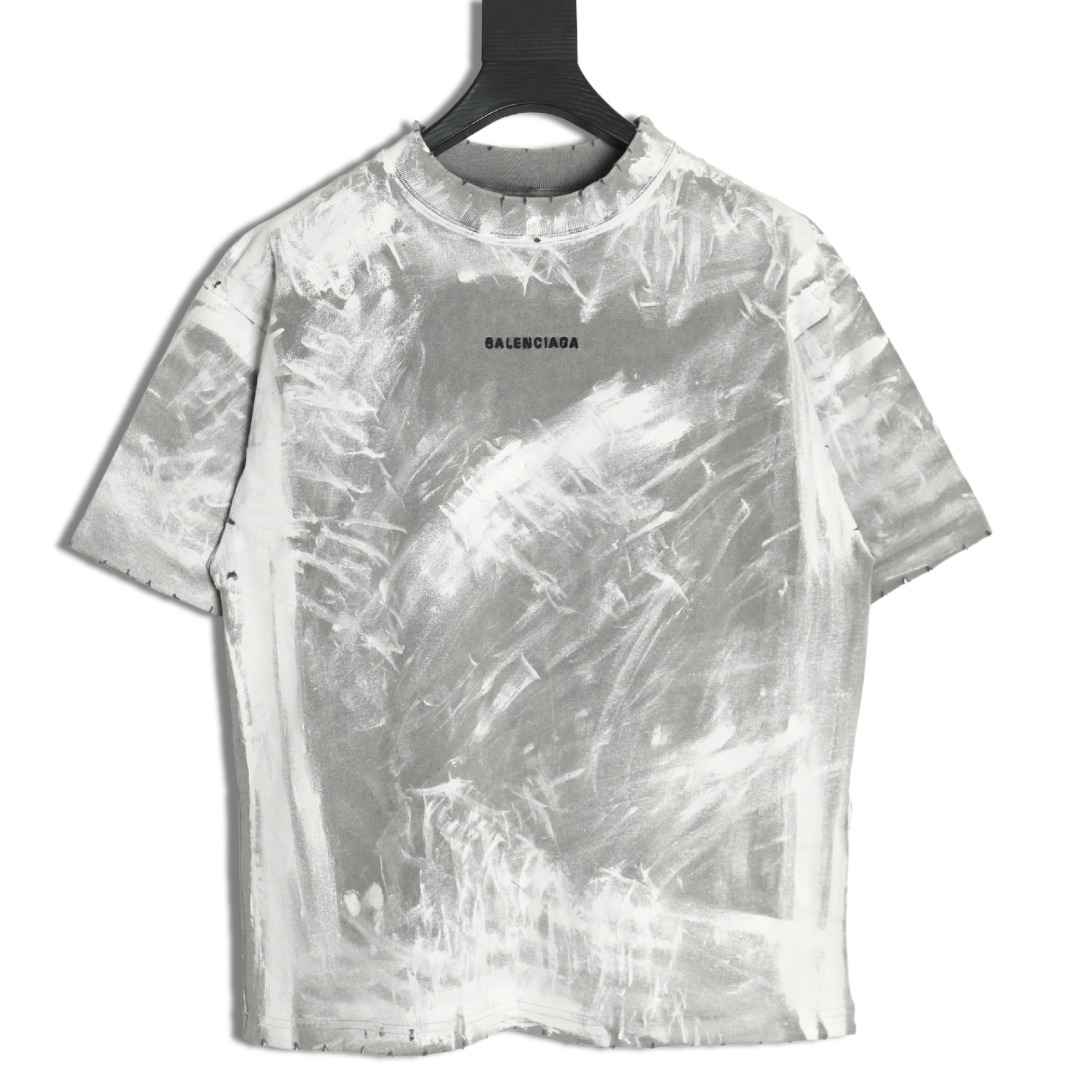 Balenciaga mud-dyed graffiti embroidered washed short-sleeved T-shirt