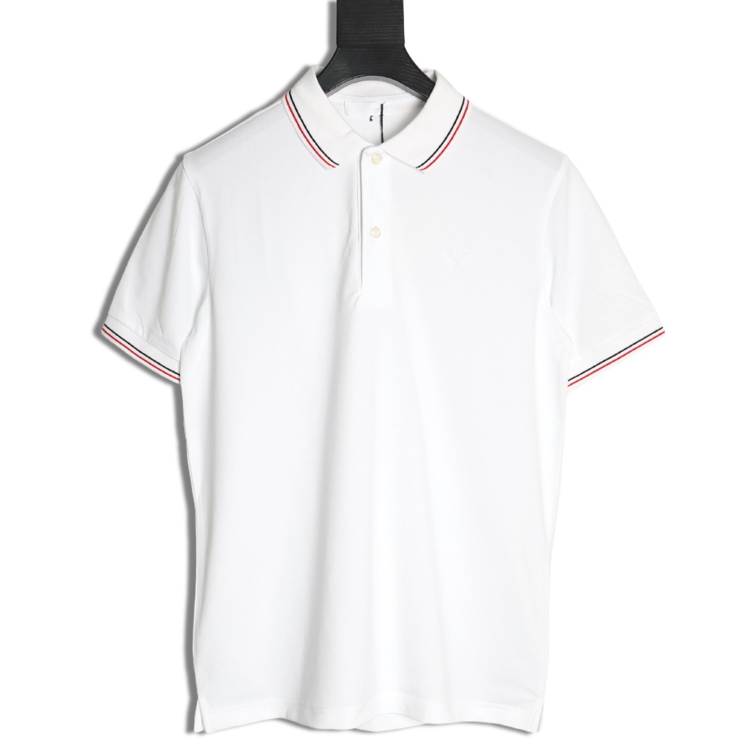 Prada embroidered logo red edge short-sleeve polo shirt
