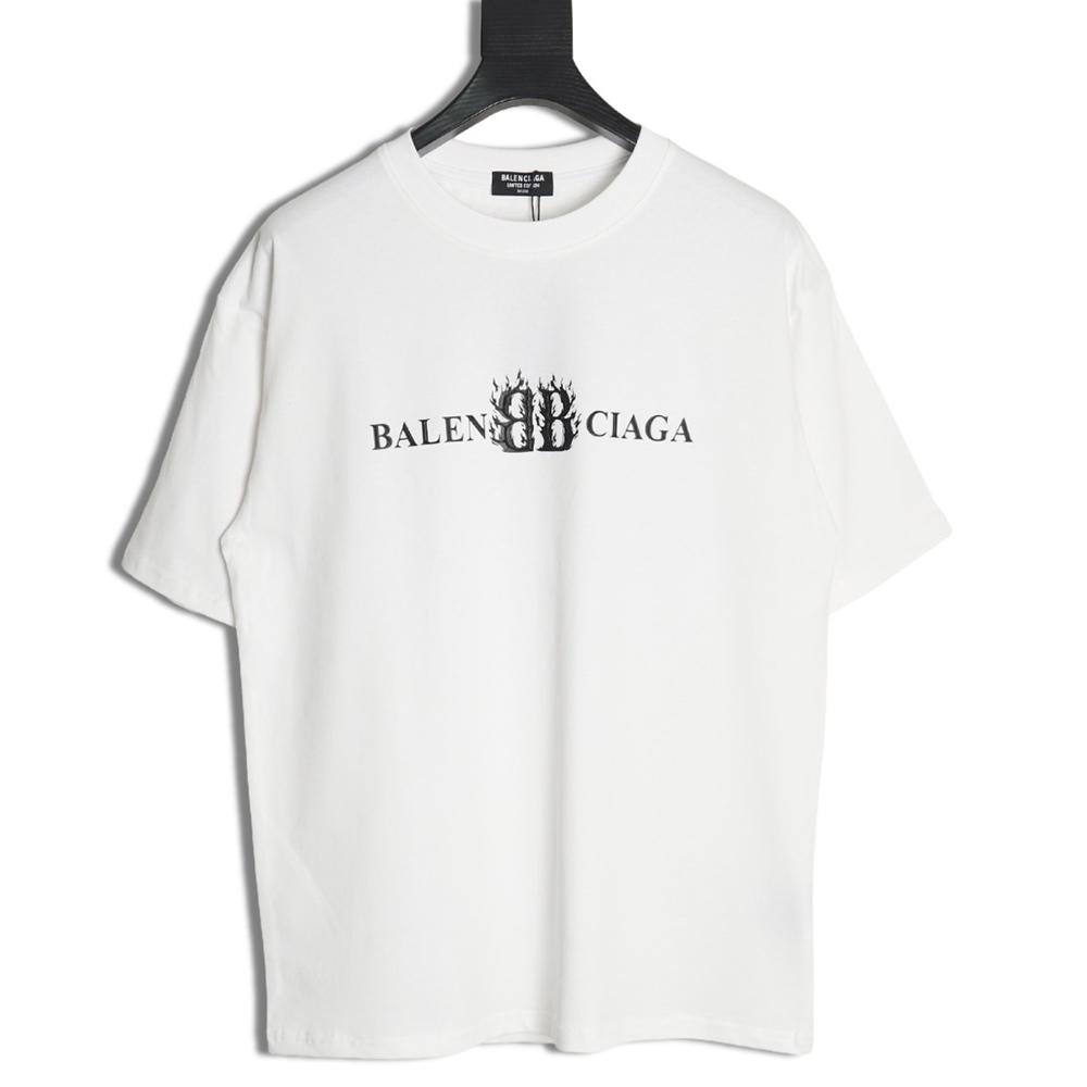 Balenciaga Flame Double B Letter Print Short Sleeve
