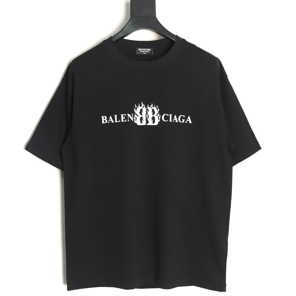 Balenciaga Flame Double B Letter Print Short Sleeve TSK1