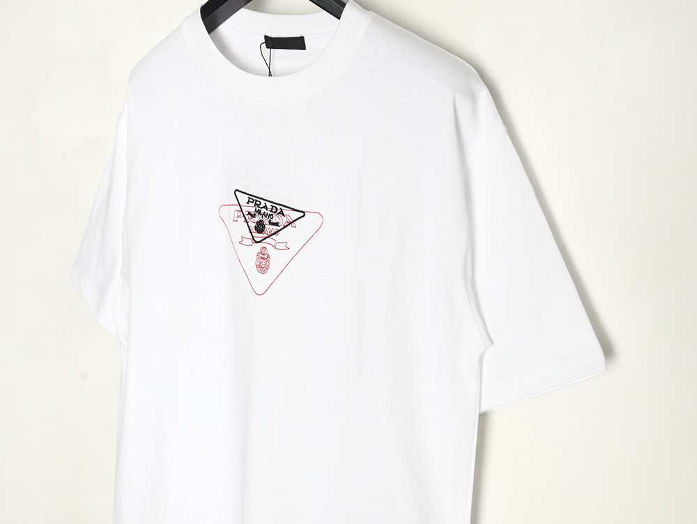 Prada Overlapping Embroidered Triangle Logo Short Sleeve