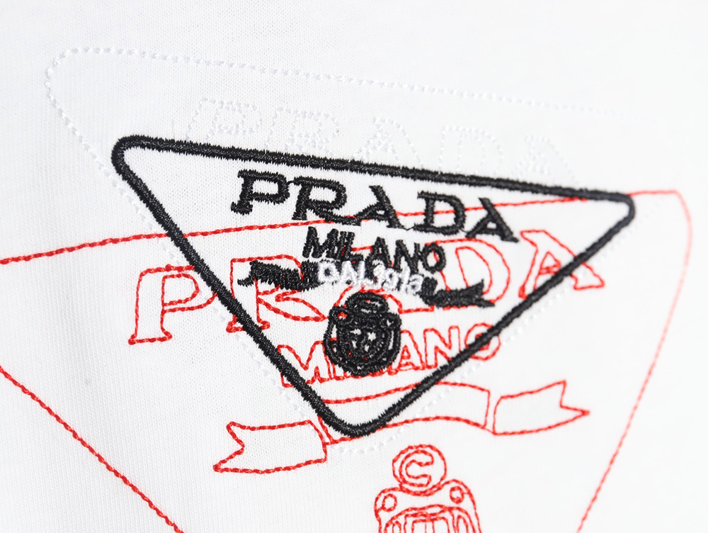 Prada Overlapping Embroidered Triangle Logo Short Sleeve