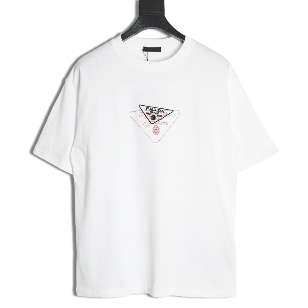 Prada Overlapping Embroidered Triangle Logo Short Sleeve