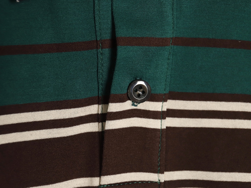 Prada Green Striped Long Sleeve Polo Shirt