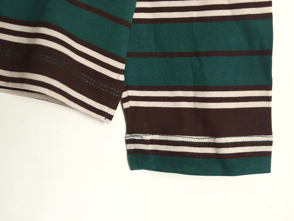 Prada Green Striped Long Sleeve Polo Shirt