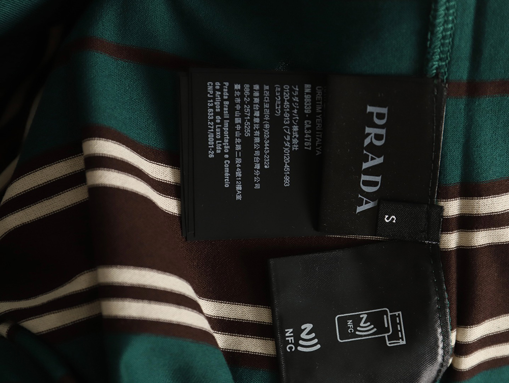 Prada Green Striped Long Sleeve Polo Shirt