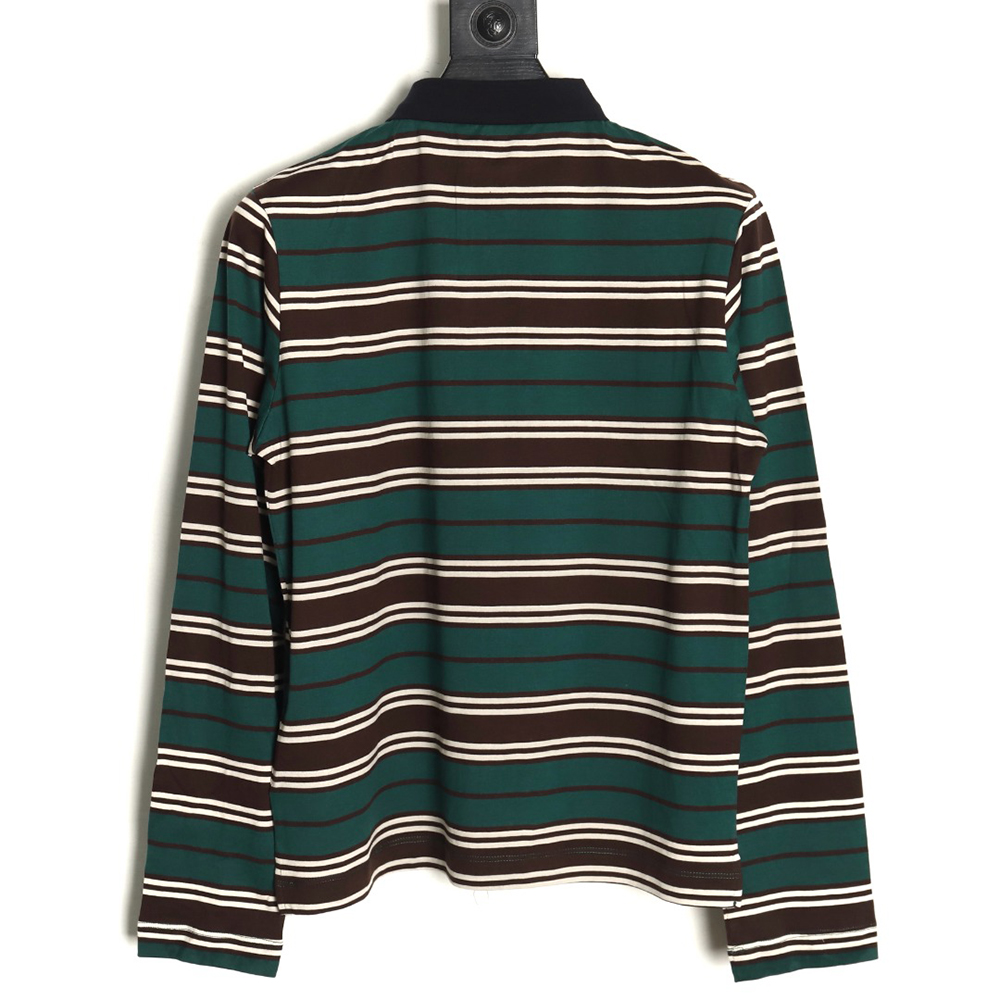 Prada Green Striped Long Sleeve Polo Shirt