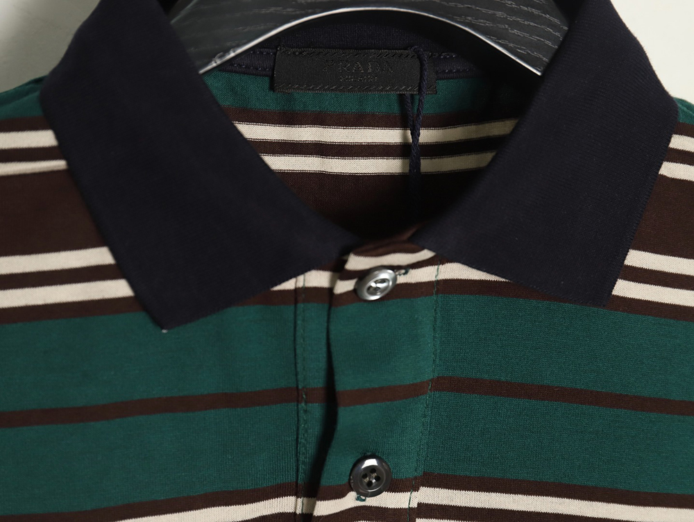 Prada Green Striped Long Sleeve Polo Shirt