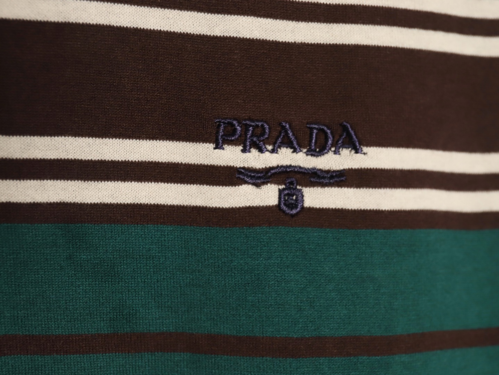Prada Green Striped Long Sleeve Polo Shirt