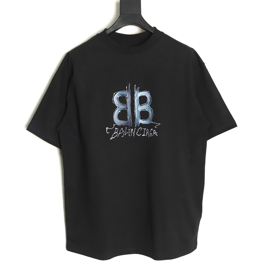 Balenciaga Double B cursive lettering print crew neck short sleeves