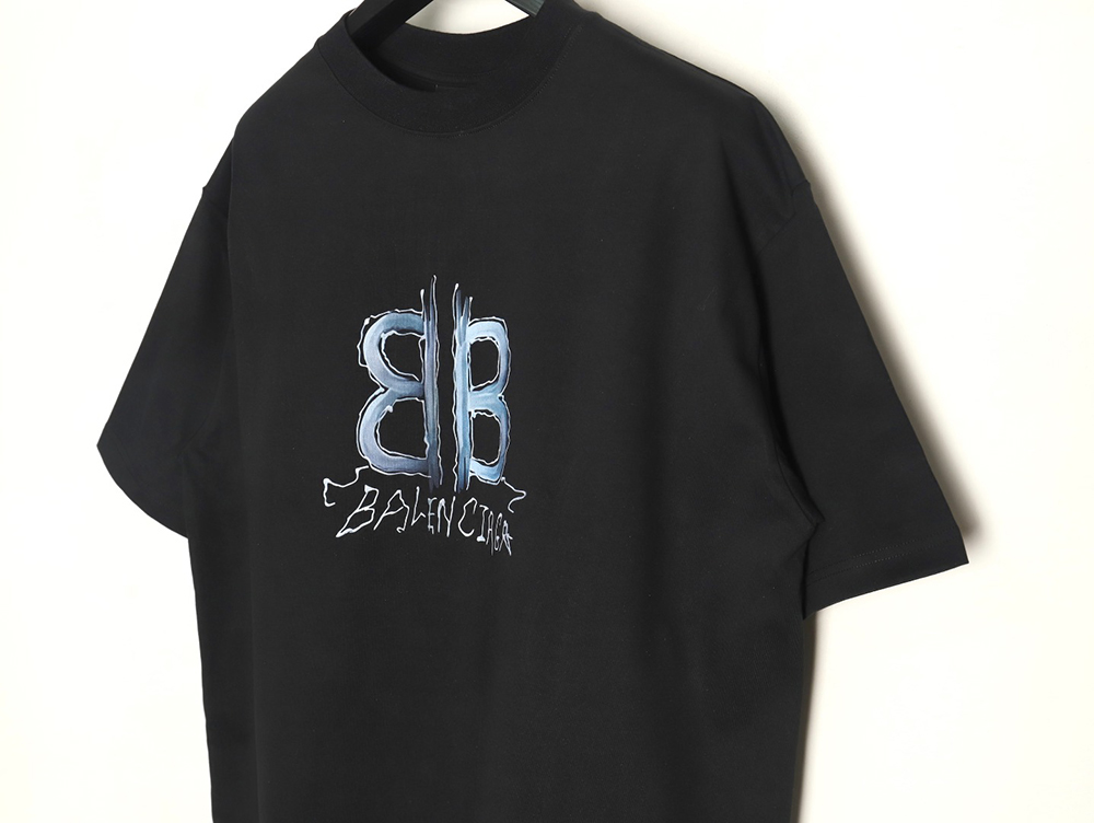 Balenciaga Double B cursive lettering print crew neck short sleeves