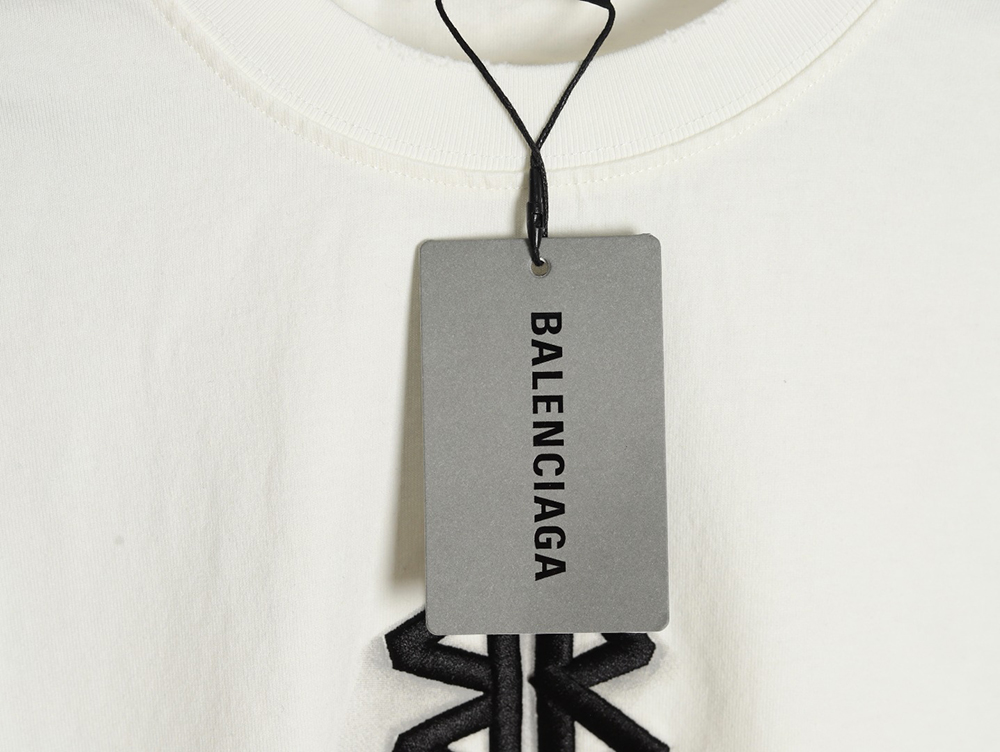 Balenciaga Double B embroidery and 3D inkjet logo ripped short-sleeved T-shirt