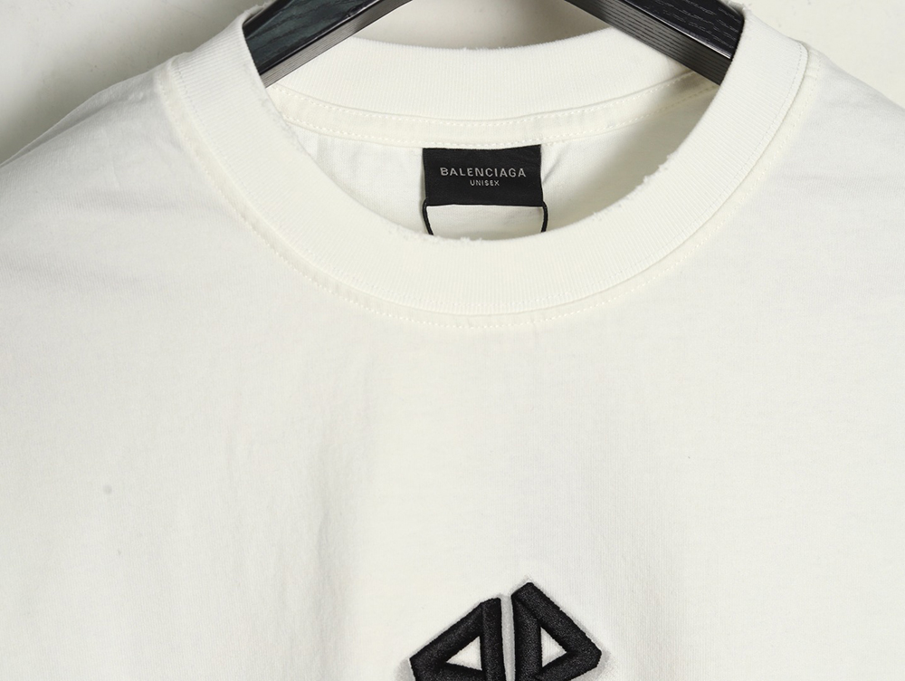 Balenciaga Double B embroidery and 3D inkjet logo ripped short-sleeved T-shirt